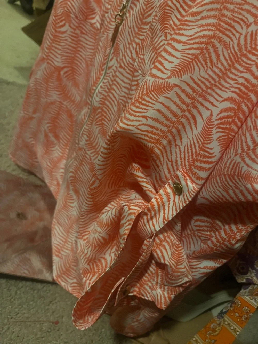 Michael Kors Coral & White Printed Zip-Front Blouse